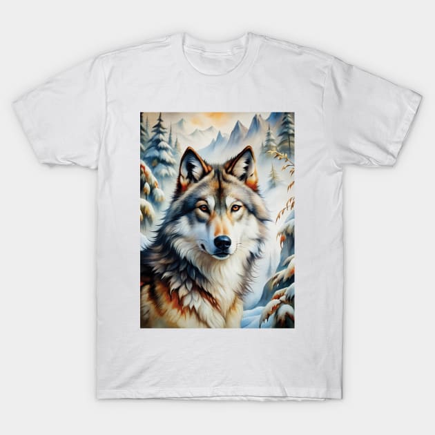 Funny White Wolf Hunting Ground, Winter Mountain Icy Moon, Snowy Forest, Galaxy Beautiful biker gifts T-Shirt by sofiartmedia